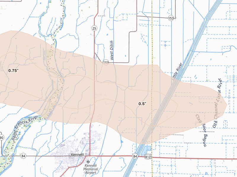 Radar-estimated hail-size map of the storm over Kennett, MO