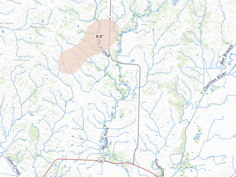 Radar-estimated hail-size map of the storm over Keytesville, MO