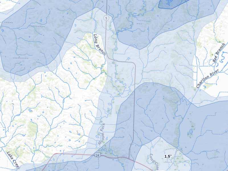 NEXRAD radar-signature map of the hail storm over Keytesville, MO on May 31, 2026