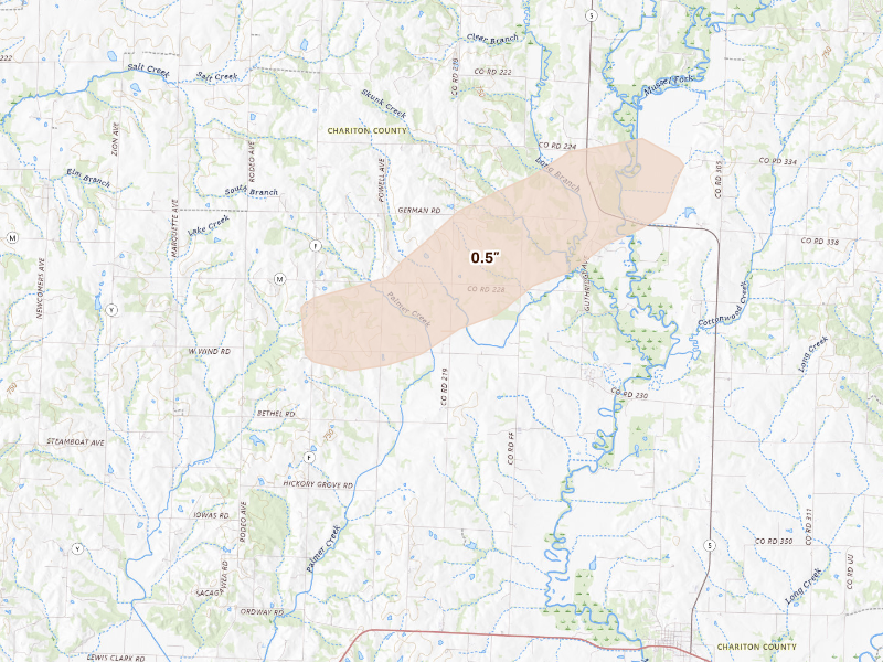 Radar-estimated hail-size map of the storm over Keytesville, MO