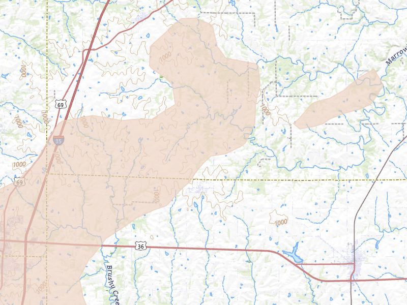Radar-estimated hail-size map of the storm over Kidder, MO on Apr 17, 2026