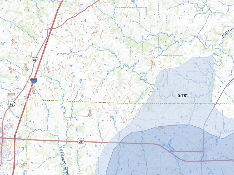 NEXRAD radar-signature map of the hail over Kidder, MO