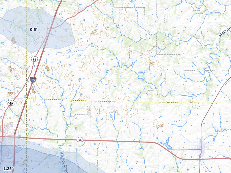 NEXRAD radar-signature map of the hail storm over Kidder, MO on May 29, 2026