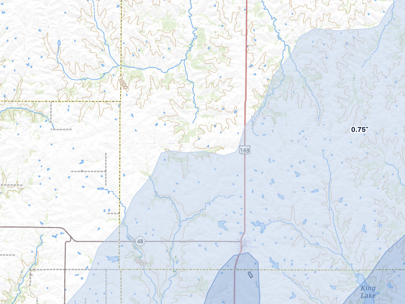 NEXRAD radar-signature map of the hail storm over King City, MO on Mar 5, 2026