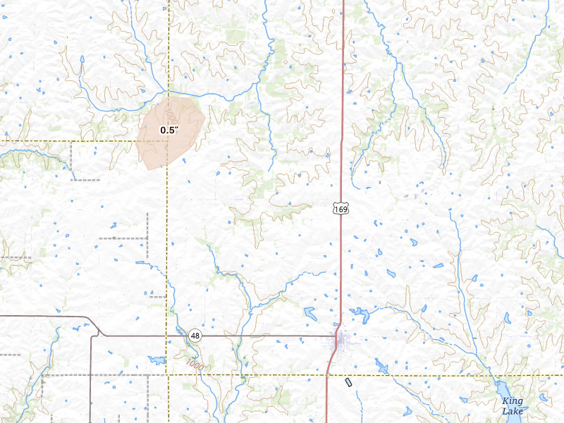 Radar-estimated hail-size map of the storm over King City, MO