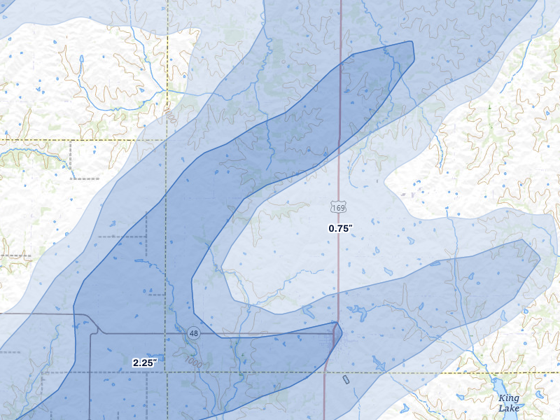 NEXRAD radar-signature map of the hail over King City, MO