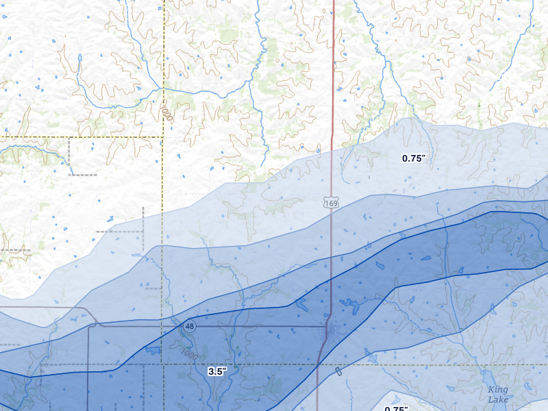 NEXRAD radar-signature map of the hail over King City, MO