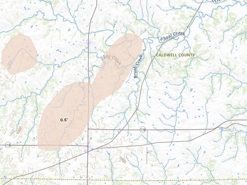 Radar-estimated hail-size map of the storm over Kingston, MO