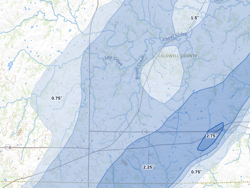 NEXRAD radar-signature map of the hail over Kingston, MO