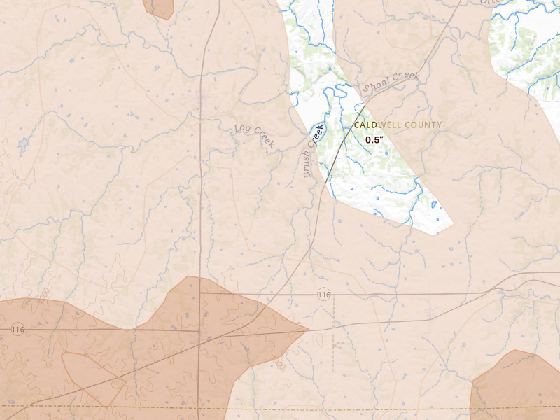 Radar-estimated hail-size map of the storm over Kingston, MO on Apr 26, 2026