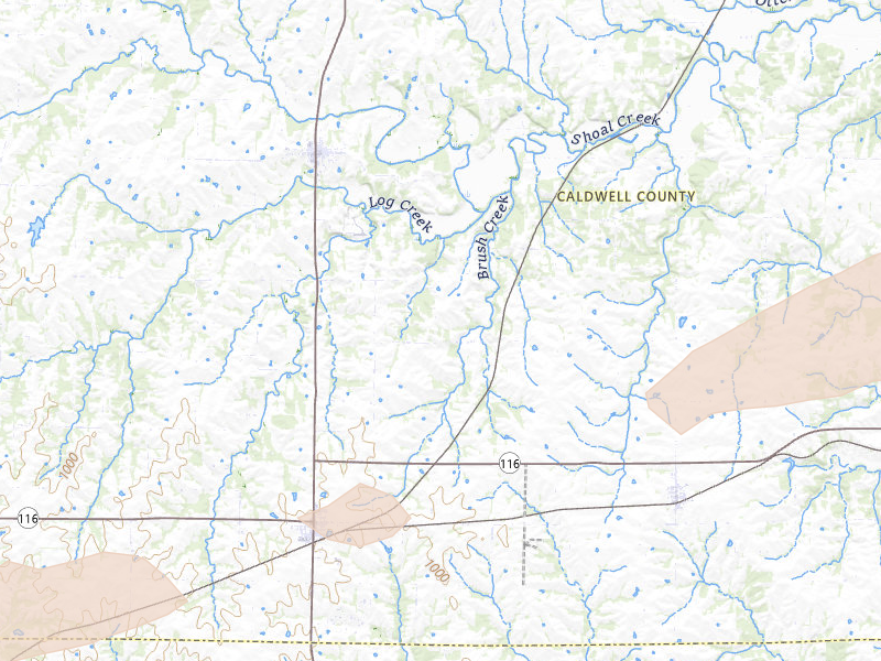 Radar-estimated hail-size map of the storm over Kingston, MO on Aug 14, 2026