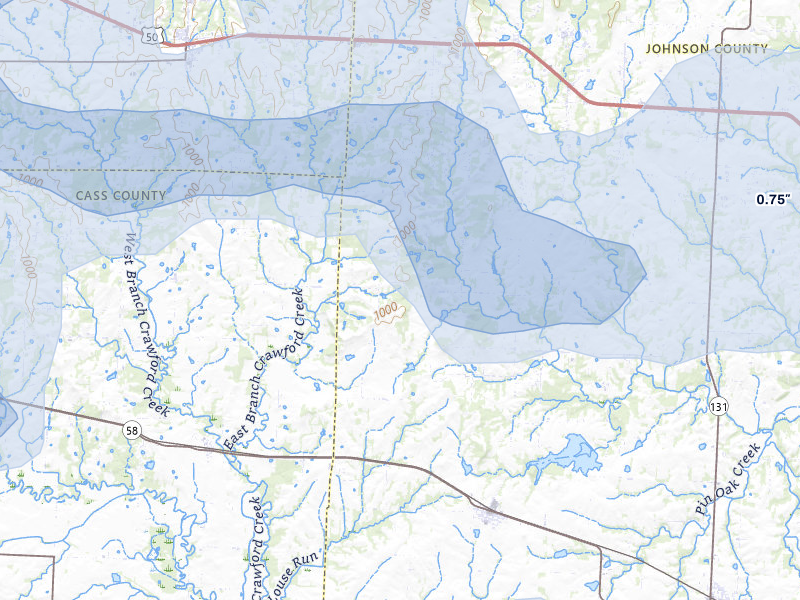 NEXRAD radar-signature map of the hail over Kingsville, MO