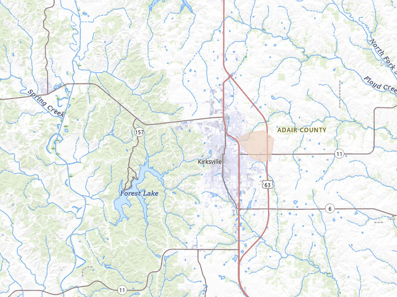 Radar-estimated hail-size map of the storm over Kirksville, MO on Aug 5, 2026