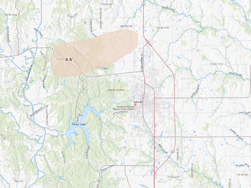 Radar-estimated hail-size map of the storm over Kirksville, MO