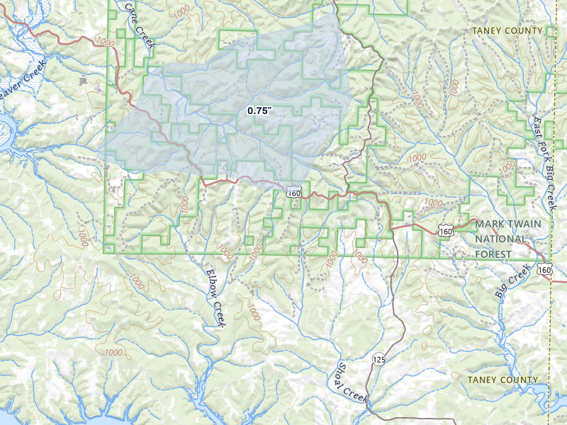 NEXRAD radar-signature map of the hail storm over Kissee Mills, MO on Jul 6, 2026