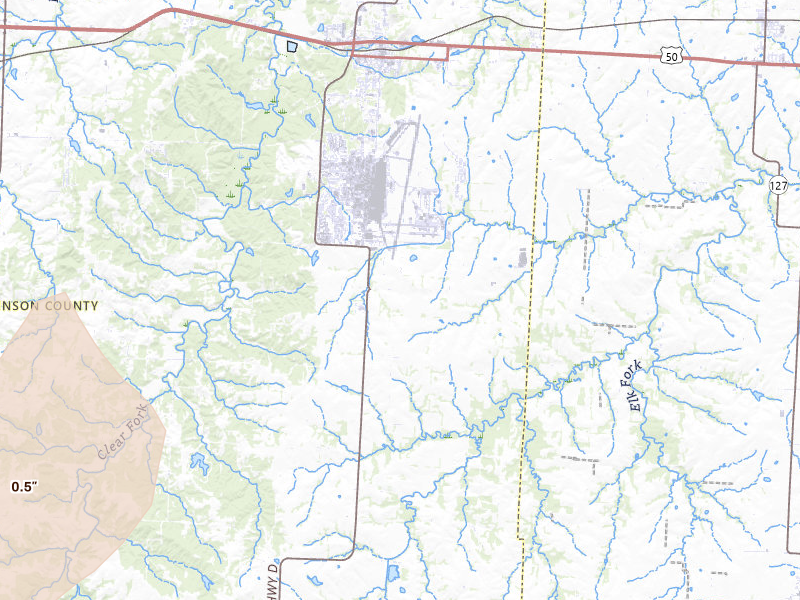 Radar-estimated hail-size map of the storm over Knob Noster, MO on Apr 26, 2026