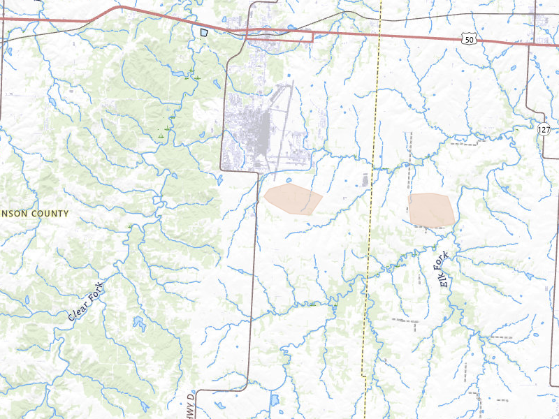 Radar-estimated hail-size map of the storm over Knob Noster, MO on Jun 17, 2026