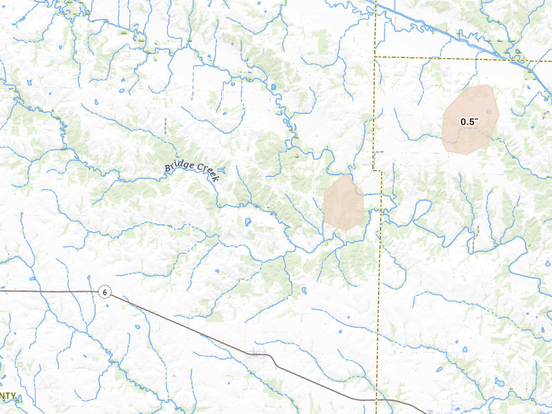 Radar-estimated hail-size map of the storm over Knox City, MO on May 18, 2026