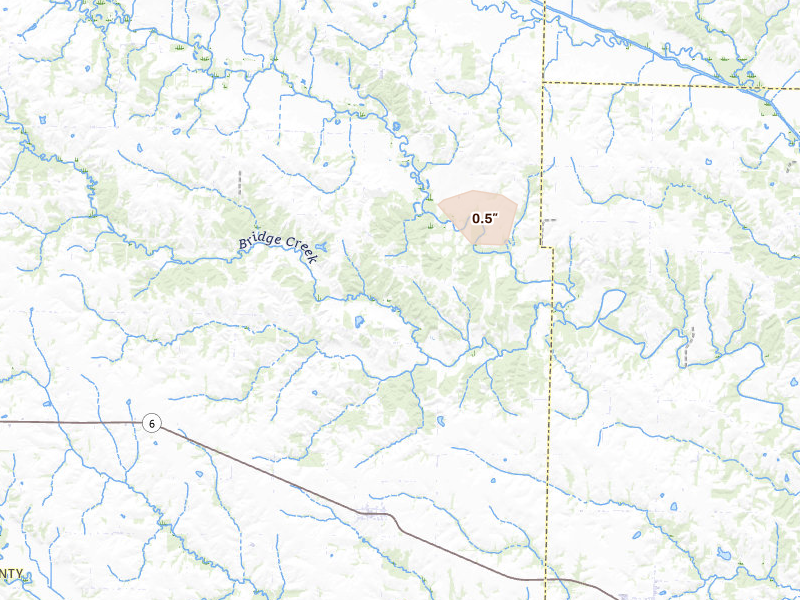 Radar-estimated hail-size map of the storm over Knox City, MO on Jun 17, 2026