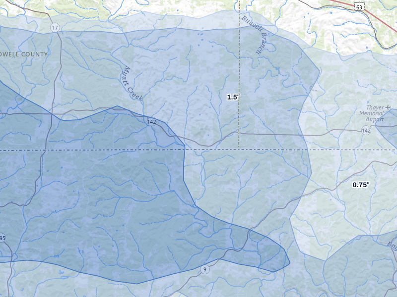 NEXRAD radar-signature map of the hail over Koshkonong, MO