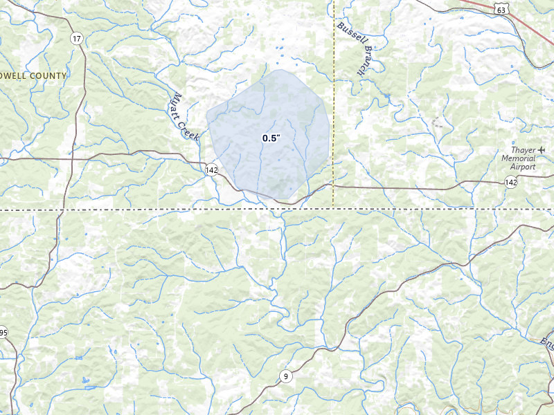 NEXRAD radar-signature map of the hail over Koshkonong, MO