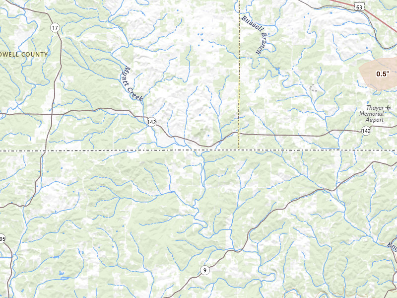 Radar-estimated hail-size map of the storm over Koshkonong, MO on Jul 10, 2026