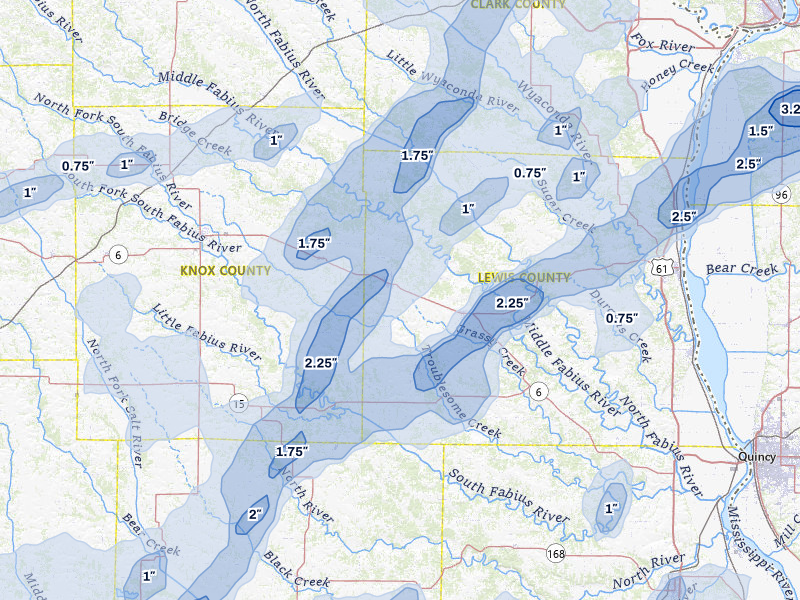 NEXRAD radar-signature map of the hail storm over La Belle, MO on Apr 17, 2026