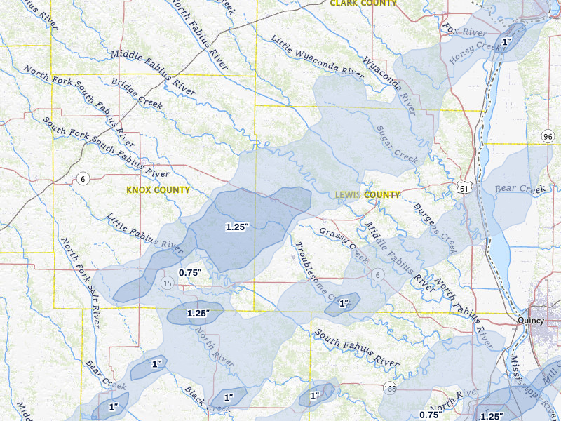 NEXRAD radar-signature map of the hail storm over La Belle, MO on Apr 27, 2026