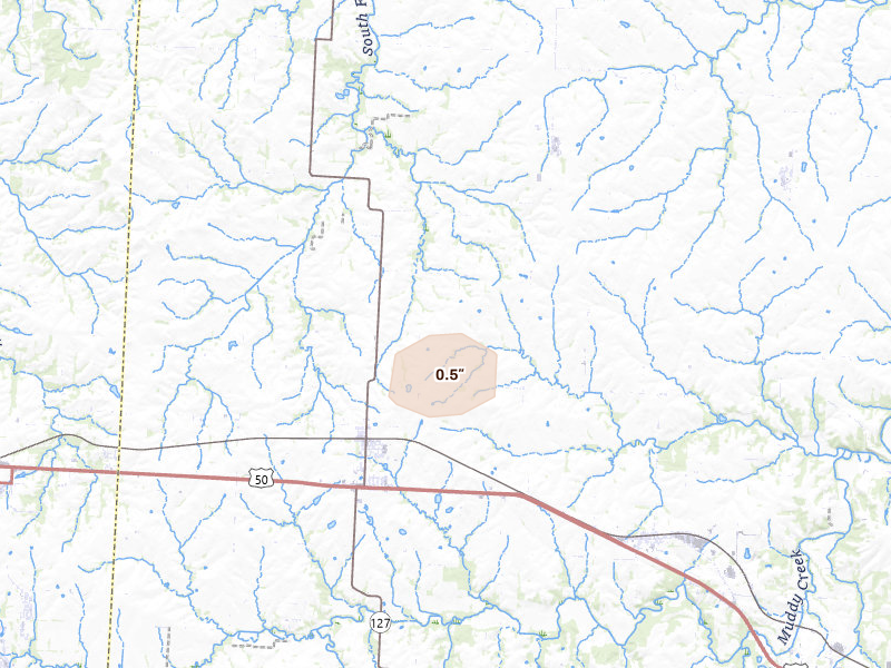 Radar-estimated hail-size map of the storm over La Monte, MO on Jul 9, 2026