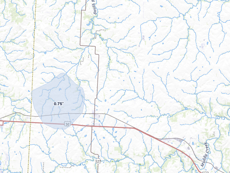 NEXRAD radar-signature map of the hail storm over La Monte, MO on Jul 9, 2026
