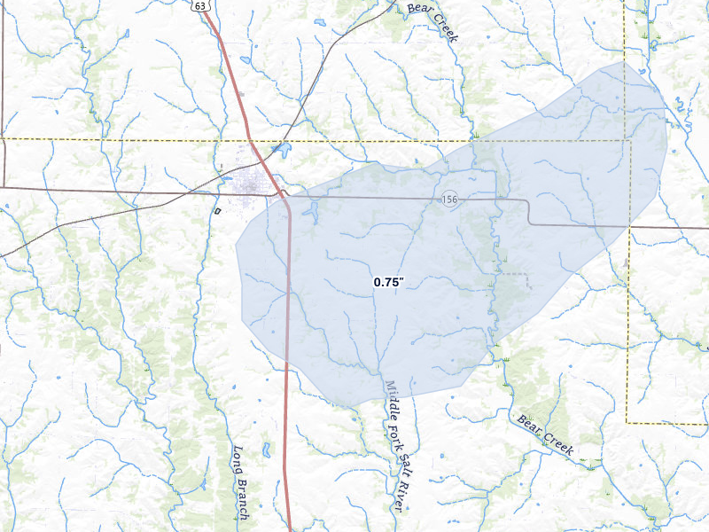 NEXRAD radar-signature map of the hail storm over La Plata, MO on May 16, 2026