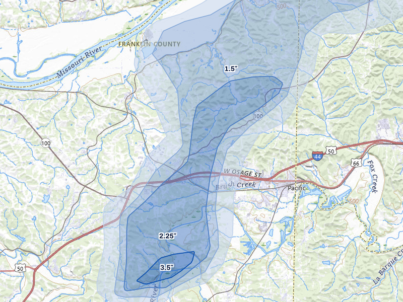NEXRAD radar-signature map of the hail over Labadie, MO