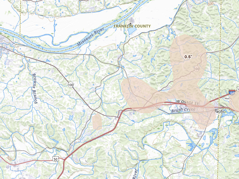 Radar-estimated hail-size map of the storm over Labadie, MO