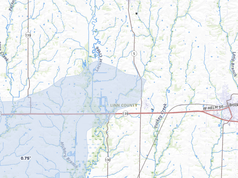 NEXRAD radar-signature map of the hail over Laclede, MO