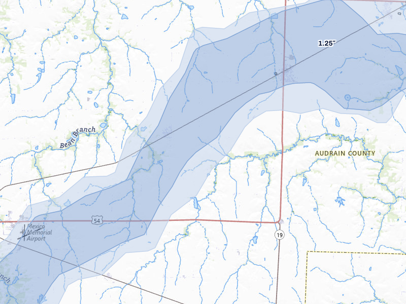 NEXRAD radar-signature map of the hail over Laddonia, MO