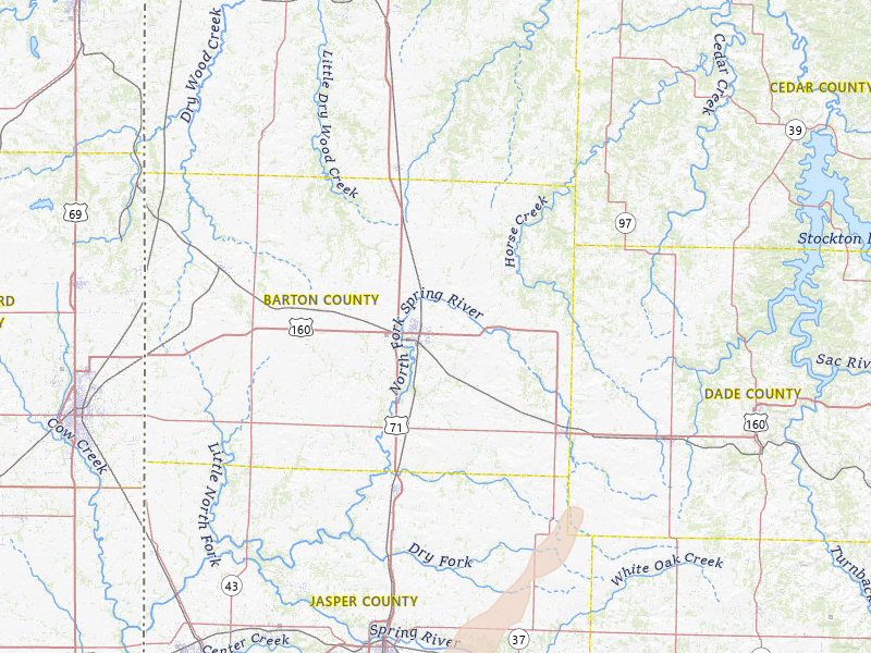 Radar-estimated hail-size map of the storm over Lamar, MO on Mar 6, 2026