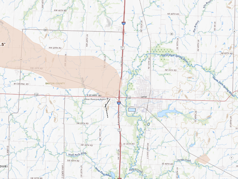 Radar-estimated hail-size map of the storm over Lamar, MO