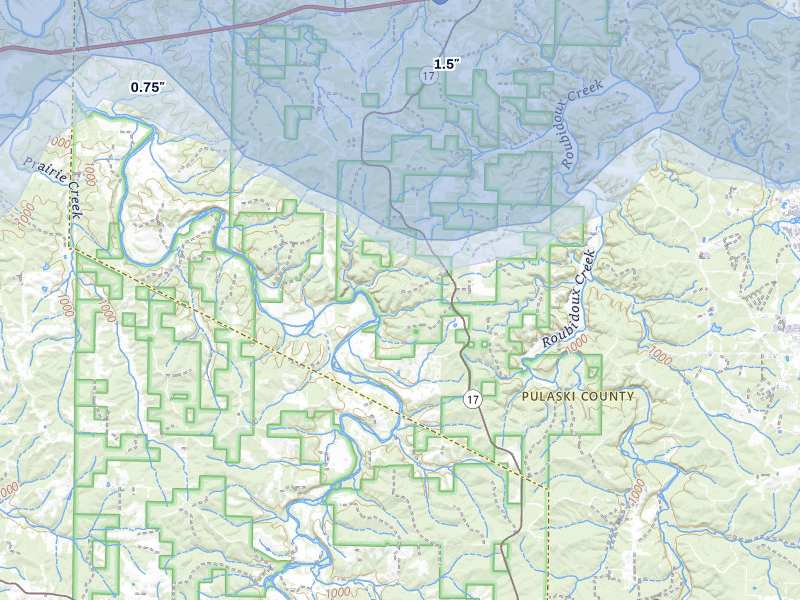 NEXRAD radar-signature map of the hail over Laquey, MO