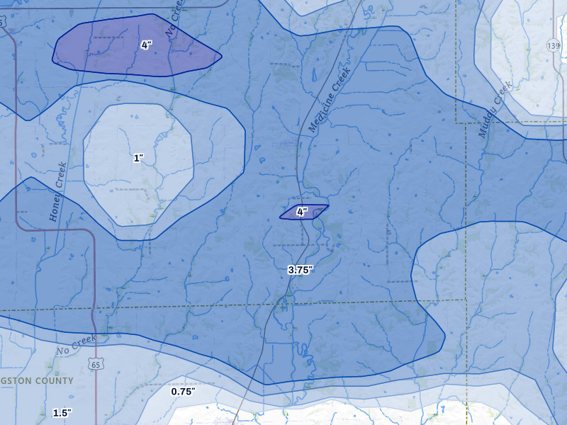 NEXRAD radar-signature map of the hail storm over Laredo, MO on May 16, 2026
