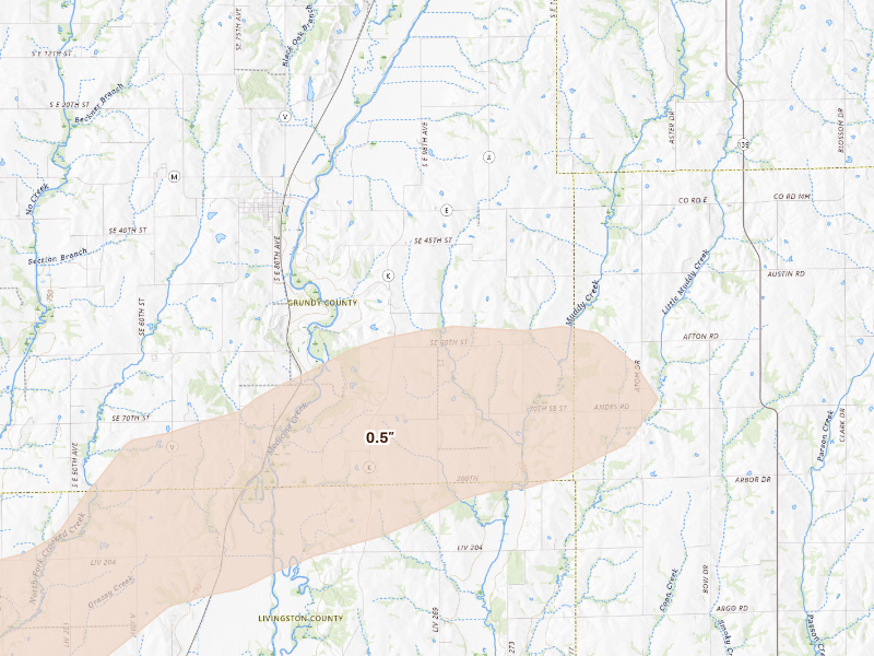 Radar-estimated hail-size map of the storm over Laredo, MO