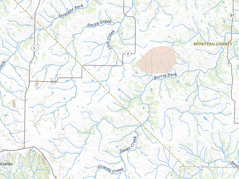 Radar-estimated hail-size map of the storm over Latham, MO on Apr 16, 2026