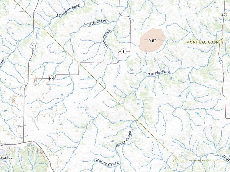 Radar-estimated hail-size map of the storm over Latham, MO on Apr 26, 2026