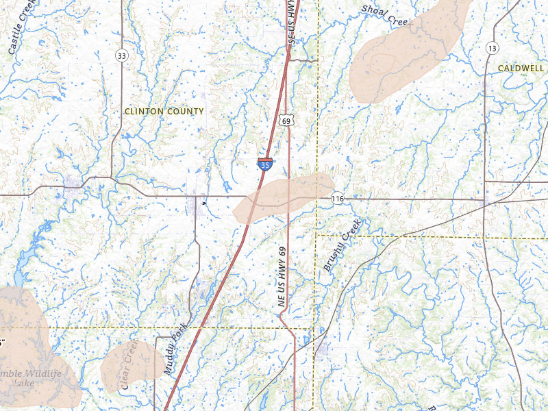 Radar-estimated hail-size map of the storm over Lathrop, MO on May 31, 2026