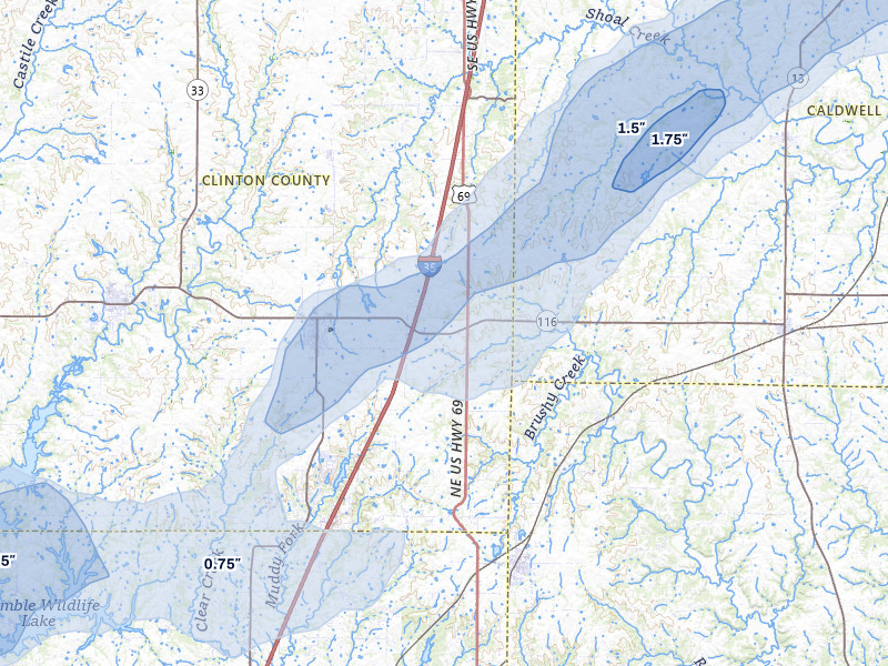 NEXRAD radar-signature map of the hail storm over Lathrop, MO on May 31, 2026