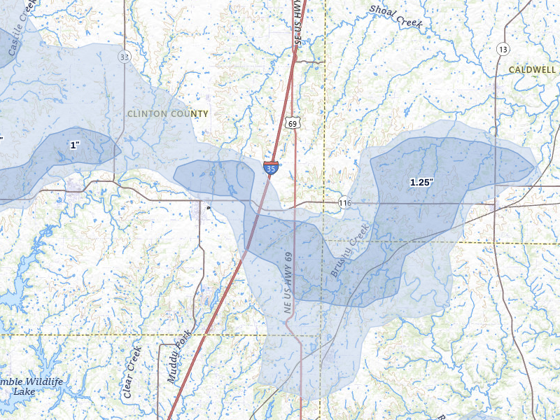 NEXRAD radar-signature map of the hail storm over Lathrop, MO on Jul 3, 2026