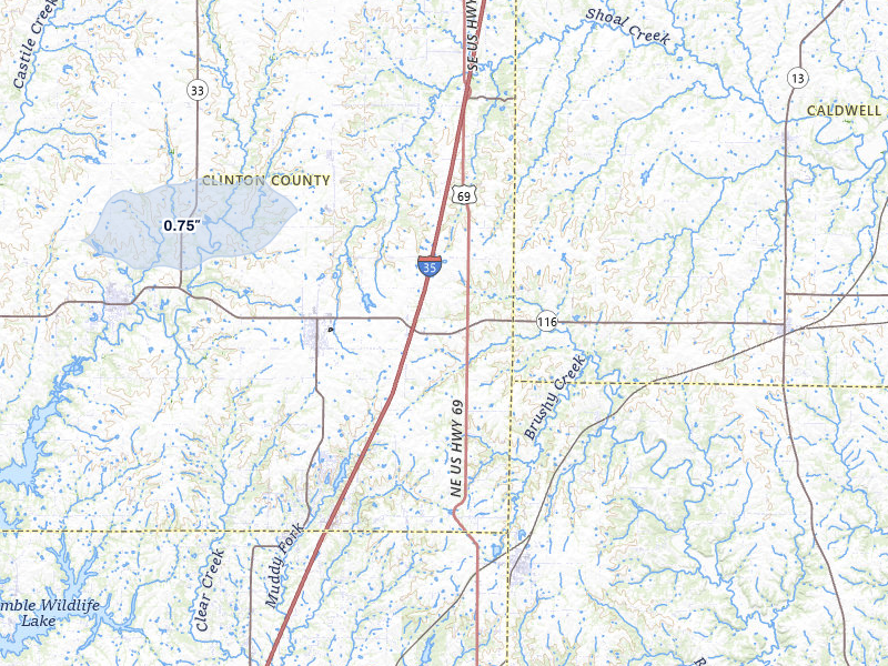 NEXRAD radar-signature map of the hail storm over Lathrop, MO on Jul 8, 2026