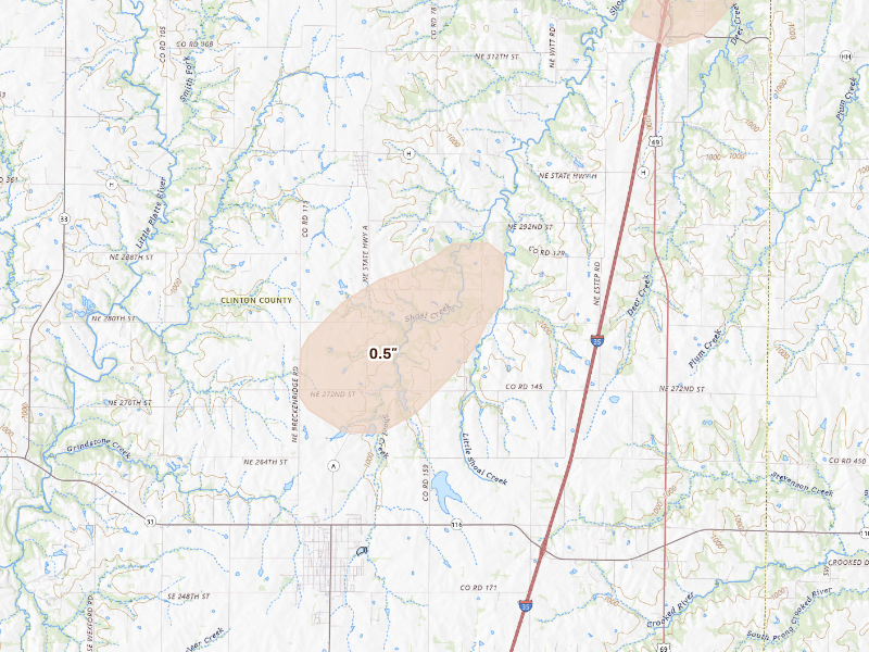 Radar-estimated hail-size map of the storm over Lathrop, MO