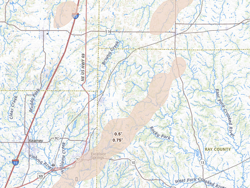Radar-estimated hail-size map of the storm over Lawson, MO