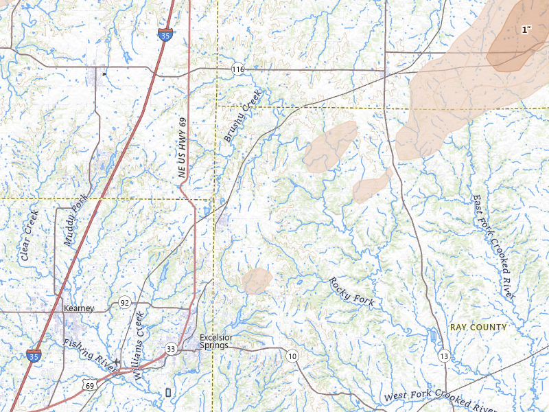 Radar-estimated hail-size map of the storm over Lawson, MO on Apr 17, 2026