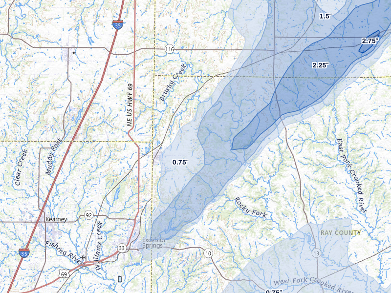 NEXRAD radar-signature map of the hail over Lawson, MO